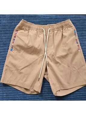 Wowie Shorts Men Small Beige Drawstring Elastic Waist Southwestern Trim